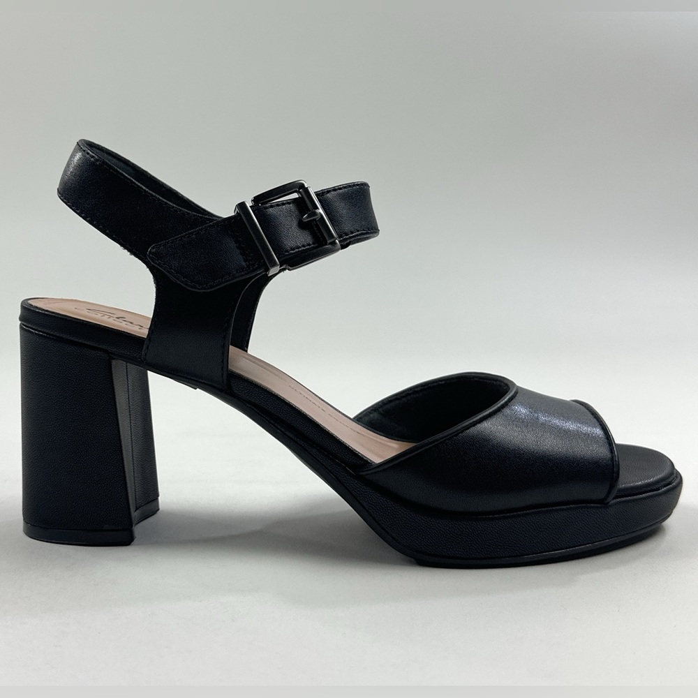 Clarks Ambyrlyn Faye Black Women 9.5 Leather Sandals Block Heel Comfort 26181951